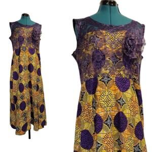 Vintage 1970s purple yellow maxi dress lace midi summer dress twee quirky boho